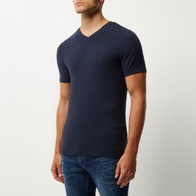 Navy V-neck muscle fit t-shirt